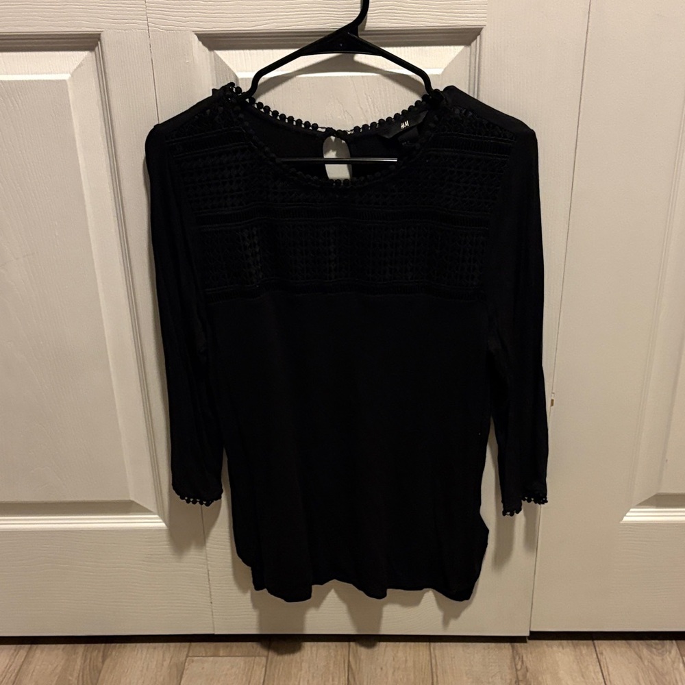 H&M Black Crochet Detail Blouse